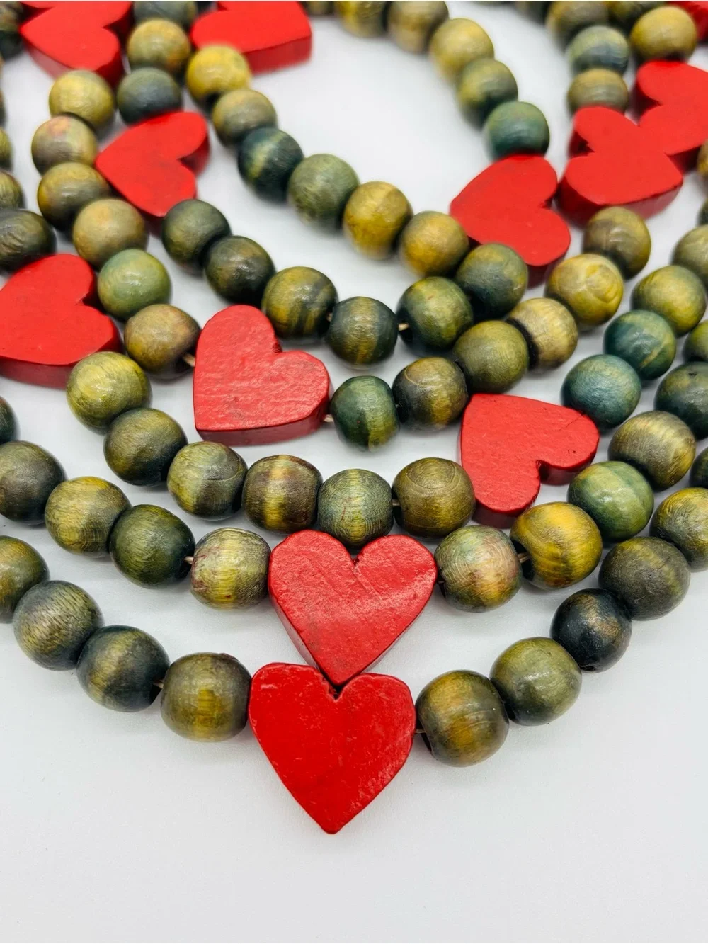 Vintage Wooden Heart Bead Garlands 3 Set 8 Ft Rustic Country Farmhouse Primitive
